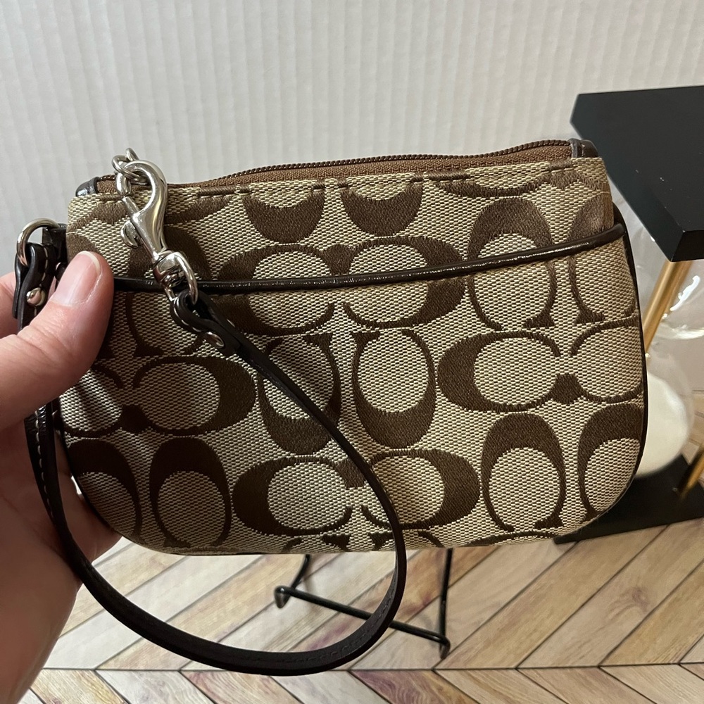 Coach Brown Signature Canvas Wristlet - Picture 4 of 8